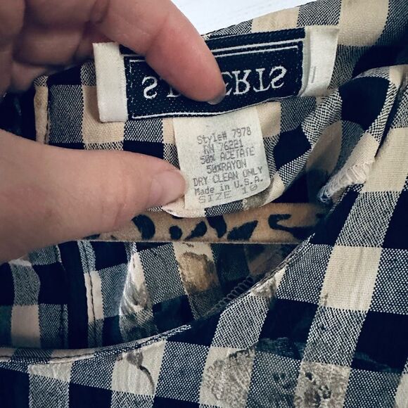 Vintage S.Roberts 1980s Shepherds check plaid floral front tie mini dress - Picture 9 of 11